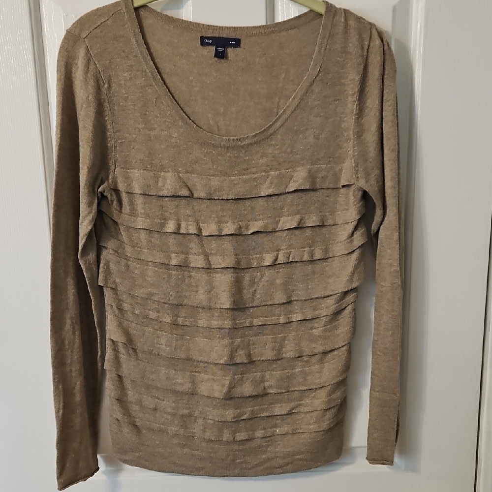 GAP Tan Ruffled Blouse with Long Sleeves